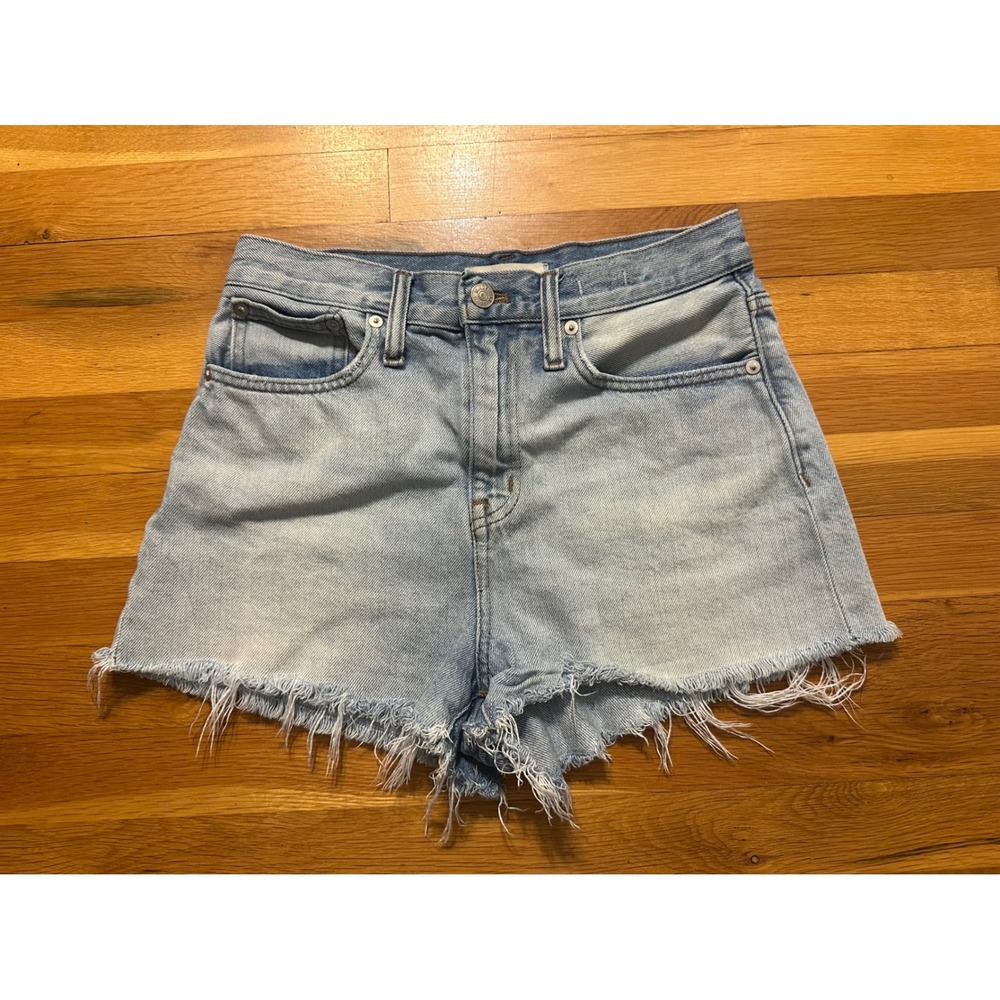 Madewell The Momjean Short Light Wash High Rise Frayed Raw Hem‎ Denim Shorts 25
